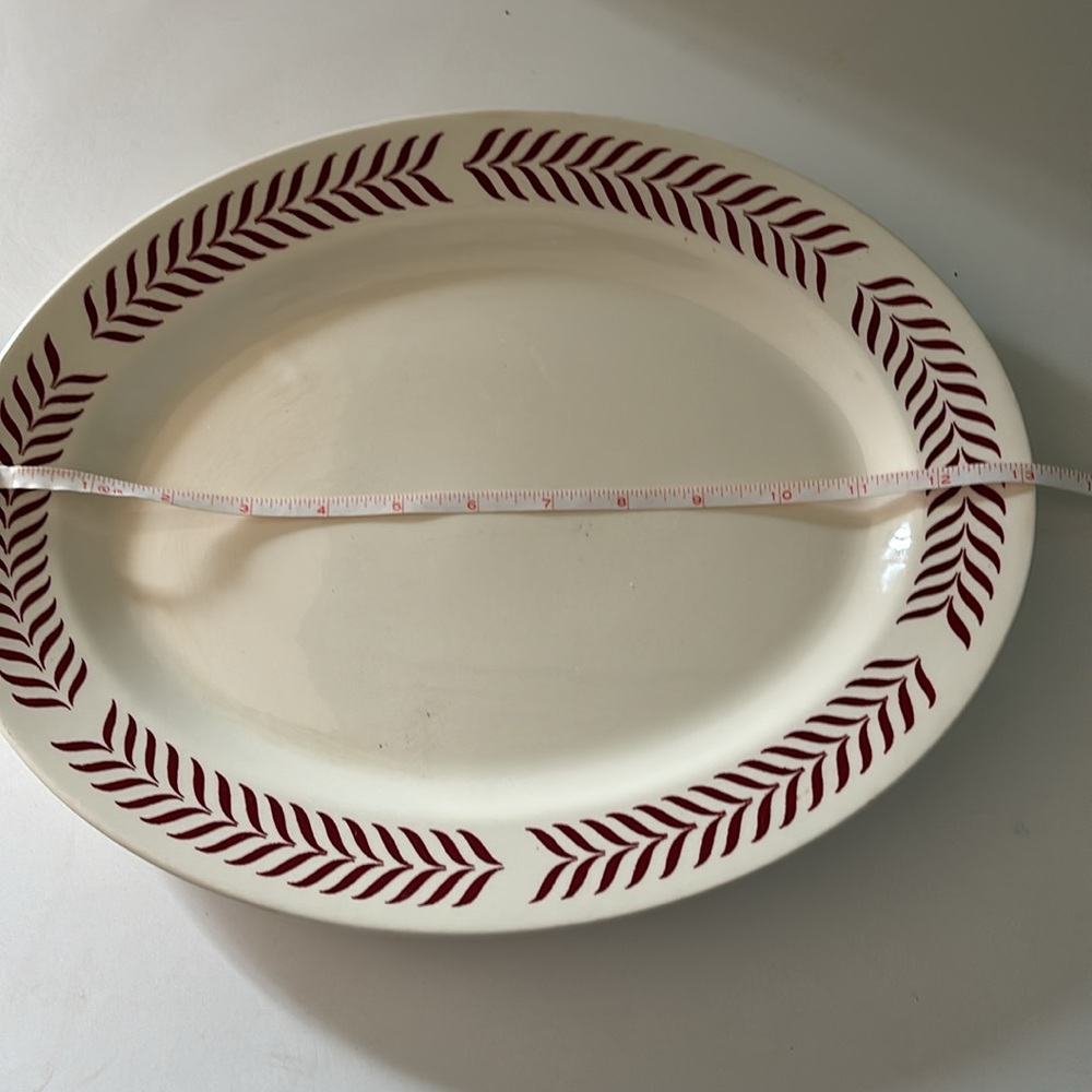 13” serving platter. China oval with Brittany, Red Laurel pattern. Large Vintage